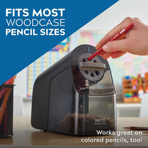 X-ACTO Pencil Sharpener, SchoolPro Electric Sharpener for Classroom and Teacher Supplies, Heavy Duty Black