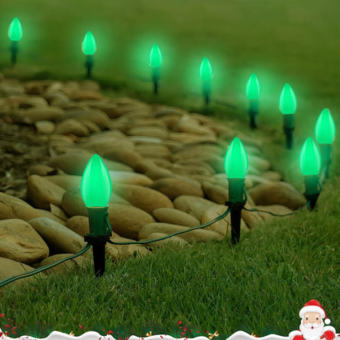 C7 Bulb,25 Pack 0.6w C7 E12 Bulb Green LED Light Ceramic Replacement Christmas Lights with Base,Green Outdoor Light