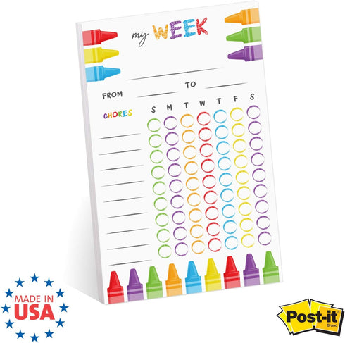 Cheerful Crayon Design Weekly Chore Chart, 6" x 10" Sticky Note Fill in Task List