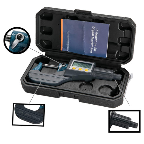 Beslands Digital Micrometer 0-1" / 0-25mm Gauge with 0.00004" / 0.001mm Thickness Measuring Tools and Case