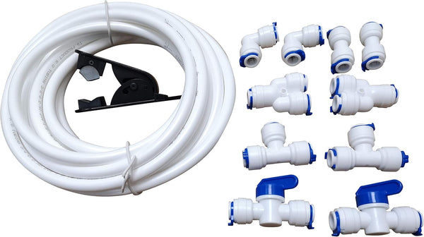 3/8" Quick Connect Tube Fittings for RO Water Purifiers System (Ball Valve+L+Y+I+T Type) + 5 Meters Tubing Pipe + Cutter
