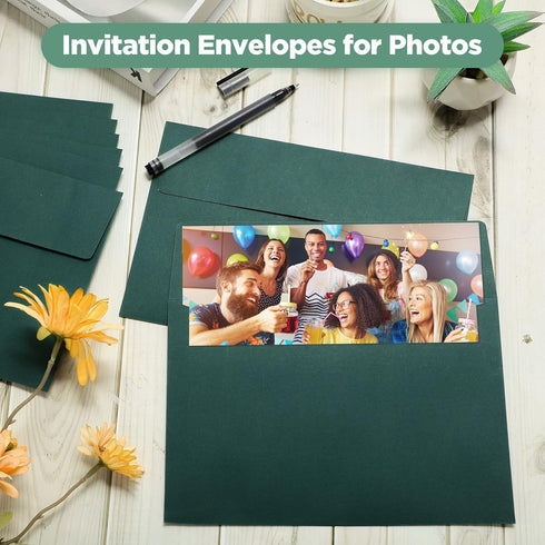Harloon 100 Pcs A9 Envelopes, 5.75 x 8.75 Inch, Self Adhesive Wedding Invitation Envelopes, Dark Green