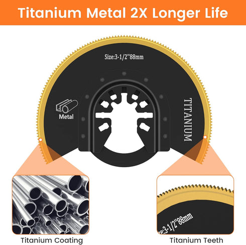 Kandishiex 2Pcs US Oscillating Saw Blades Bi-metal Titanium Coated Multitool Blades Semicircle Sharp Oscillating Blades