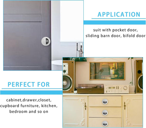 2 Pack Closet Door Finger Pulls, Stainless Steel Round Flush Finger Cabinet Pull Handles, 60 * 15mm