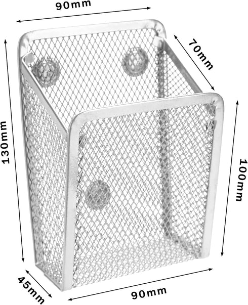 Magnetic Pencil Holder, Mesh Stainless Steel Pen Basket for Writing Utensil Storage in Home, Office, Kitchen, Locker