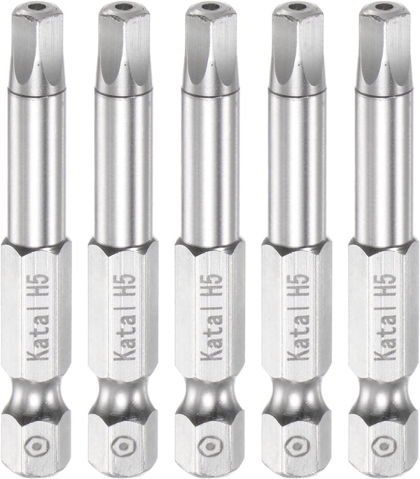 5pcs H5 Pentagon Screwdriver Bit 1/4" Hex Shank - 2" Length Magnetic Security Screw Driver Power Tool