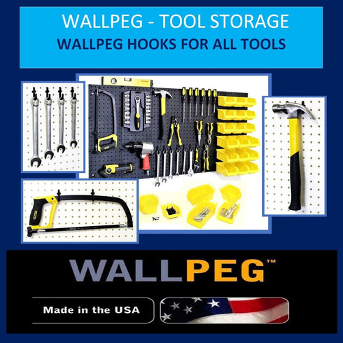 WallPeg 100Pcs Pegboard Accessory Peg Hook Set - Durable Self-Locking Black 1/4" J-Style FlexLock Peg Hooks