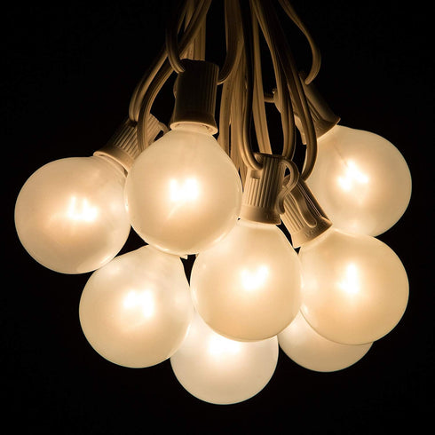 25FT G40 27 Bulbs, Outdoor String Lights, Frosted White Globe String Lights with Warm White Hanging Patio Lights UL