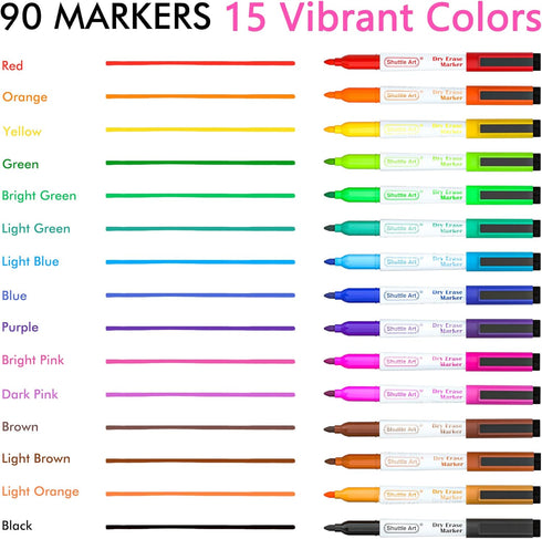 Dry Erase Markers, Shuttle Art 90 Bulk Pack, 15 Colors Magnetic Whiteboard Markers for School Office Home