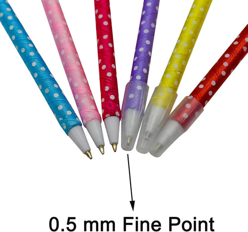 Maydahui 12 PCS Cute Kawaii Pom Pom Ballpoint Pens, Fluffy Ball Pens with Bowknot Polka Dot Blue Gel Ink for School