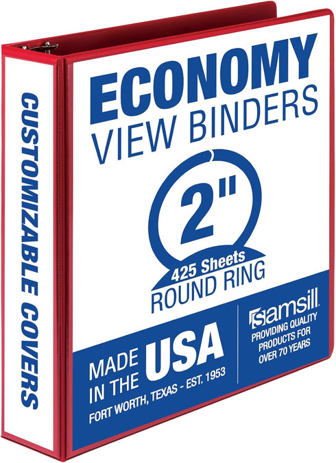 Samsill Economy 3 Ring Presentation View Binder, 2 Inch Round Ring, Holds 425 Sheets, Red