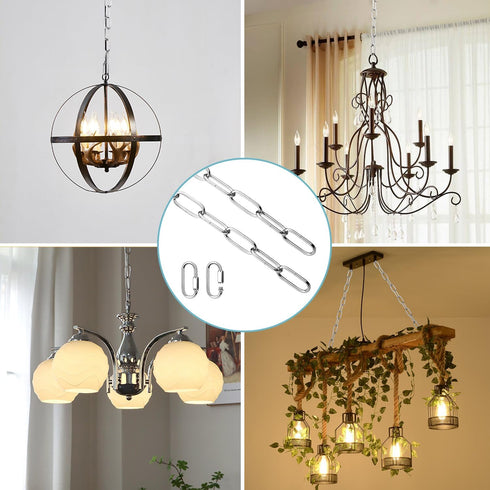 Helunsi 6 6' Lighting Chain, Feet Chrome Light Fixture Chain, Metal Chandelier Chain Extension with Connection Link