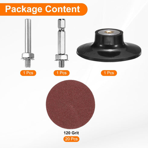 23pcs Set 3" 1/4" 120 HARFINGTON Quick Change Discs Roll Lock Sanding Discs with Shank Pad Holder Grit Surface