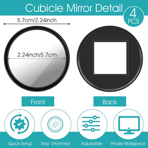 Sibba 4 360 Pcs Office Cubicle Mirrors Swivel - Stick-On Monitor Privacy Mirror, Adjustable Computer Security Mirror
