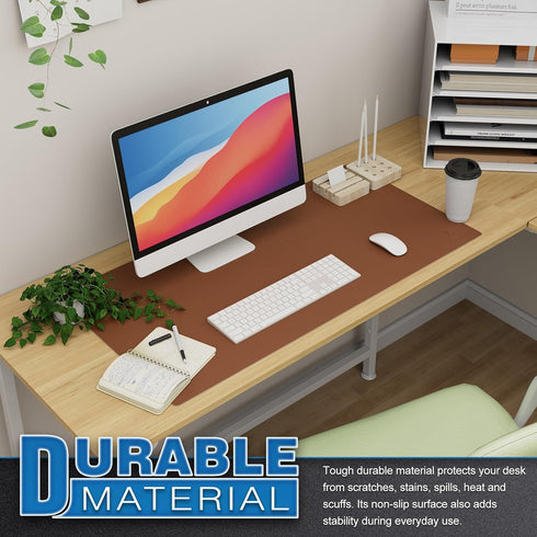 K KNODEL Large Leather Desk Mat, Office Desk Pad, Computer Desk Protector, Desktop Blotter Pad, Brown