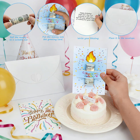 Unique Gold Foil Candle Birthday Card, DIY Assemble Money Holder Greeting Card with Envelope, Fun Handmade Craft Card