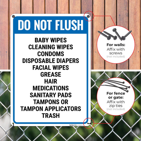 10x14 Inches, 55 Do Not Flush Baby Wipes Cleaning Wipes Condoms Disposable Diapers Facial Wipes Grease Hair Sign, mil