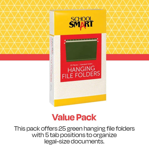 School Smart Hanging File Folder, Legal, Standard Green, Pack of 25