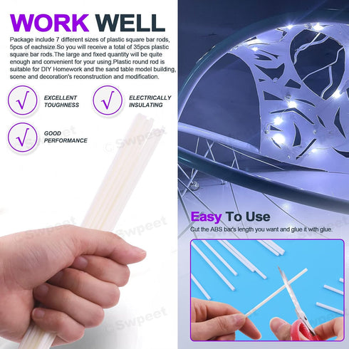 Swpeet 15Pcs Milkly Plastic Rods Assortment Kit, Diameter 3mm Length 250mm for DIY Model Making