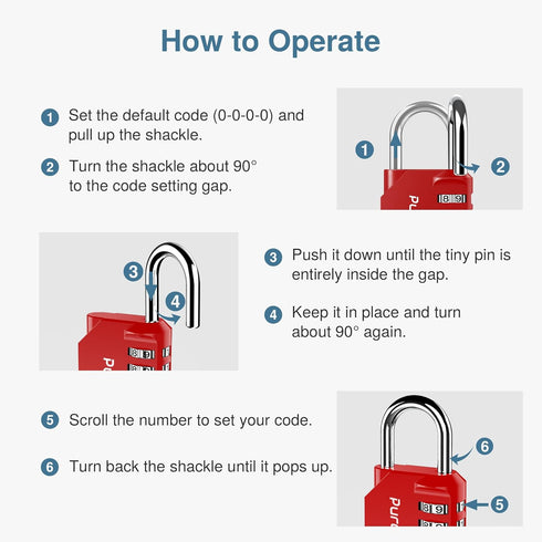 Puroma 1 Pack 4 Digit Combination Lock, Outdoor Waterproof Padlock for School and Gym Lockers, Red