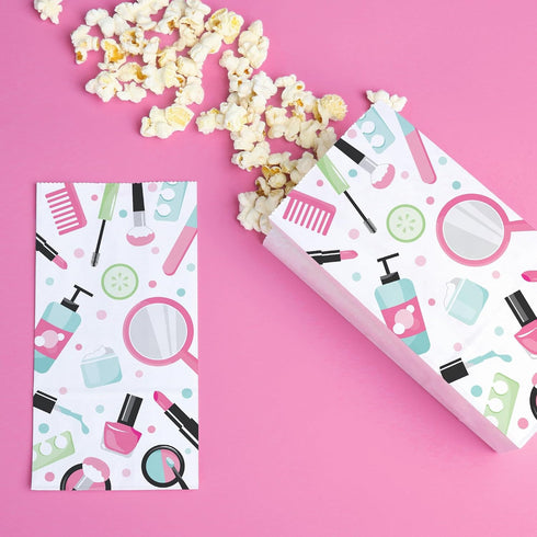 25 Count Big Dot of Happiness Spa Day Popcorn Bags, Girls Makeup Birthday Party Favor Snack Treats, Free-Standing