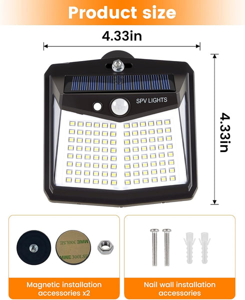 128LED 800LM IP65 Magnetic Solar Lights Outdoor, Motion Sensor Lights for Metal Fence, Waterproof Magnetic Outdoor