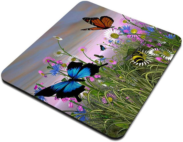 Cute Rectangle Mouse Pad Custom, Butterflies in Daisy Fields Non-Slip Rubber Gaming Mousepad for Computers