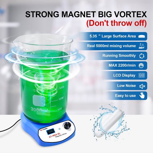 5000ml LED Digital Magnetic Stirrer, Stainless Steel Mixer with Stir Bar for Sauces, Yeast Starters, Lab (No Heating)