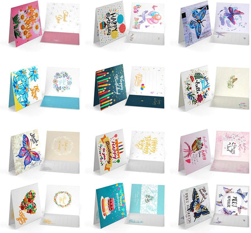 Queen.Y 12 Pack Birthday Cards Diamond Painting Kits,Greeting Cards Thank You Cards DIY Diamond Painting Greeting Cards