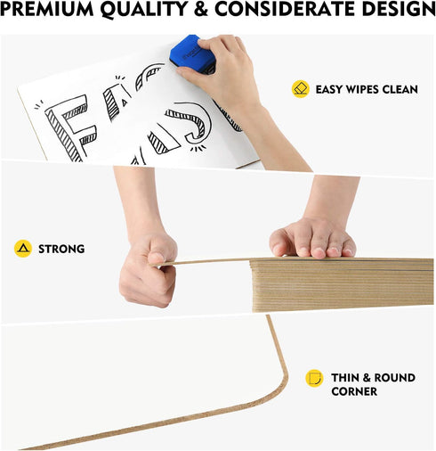 Magicfly Double-Sided Small White Board, 9 x 12 Inches, Bulk Pack of 16 Mini Dry Erase Lap Boards with 16 Pens, Erasers