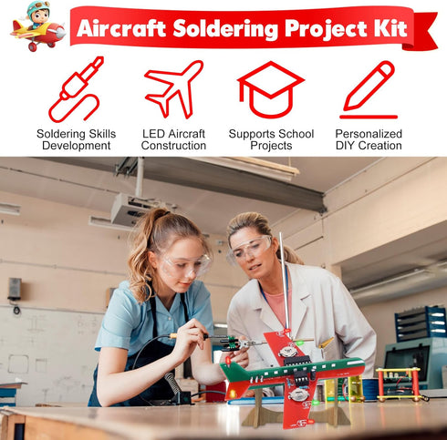 3 Soldering Learning Kit, ICSTATION DIY Airplane Kit with Color LED Flashing Lights Airplane Soldering Project Kit