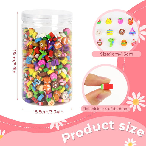 PRALB 800 Pcs Mini Cute Erasers, Random Style Mini Cake, Animal, Number, and Fruit Erasers