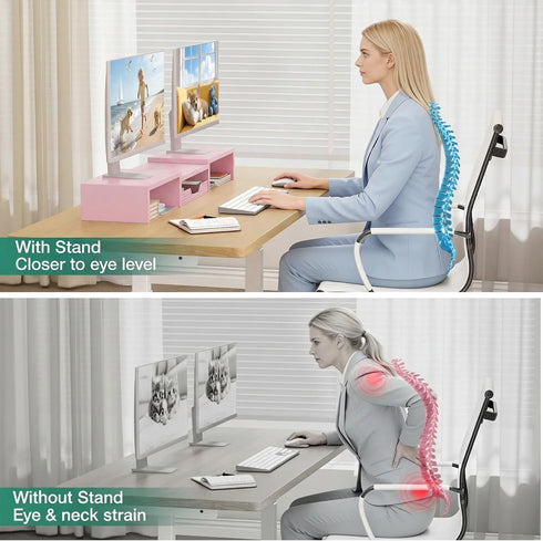 OPNICE Desk Organizers and Accessories, Dual Computer Monitor Stand Riser with Drawer, Office Decor for Women, Office