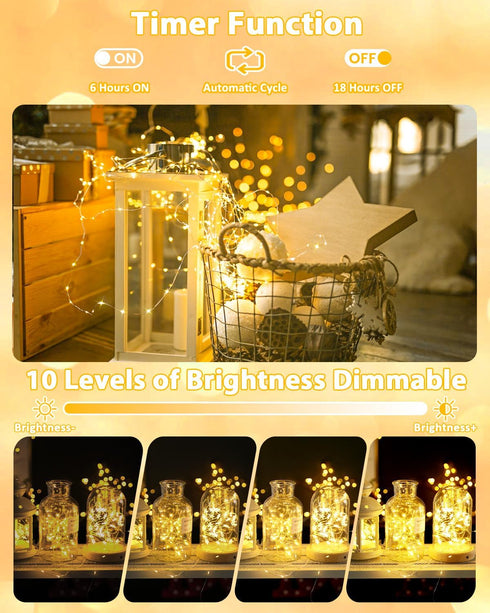 4 Pack 33FT 100LED Christmas Fairy Lights Battery Operated with Remote, Each Waterproof Twinkle Lights with Timer