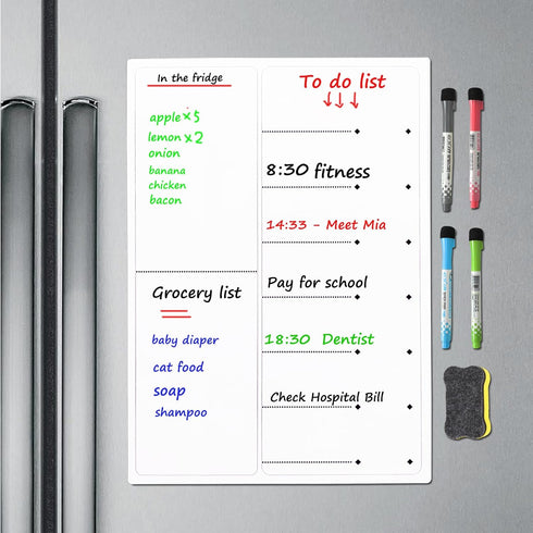 Magnetic Dry Erase Board Sheet for Refrigerator/Office/Locker, Weekly Planner with 1 Eraser, 4 Markers - 17” x 12”