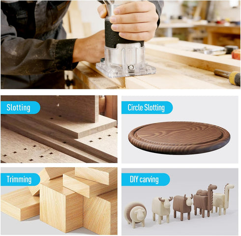 Zoihanx Trimming Carving,110V Trimmer 15 1/4" Set,Adjustable Height,30000R/MIN Wood Router,Palm Router for Slotting