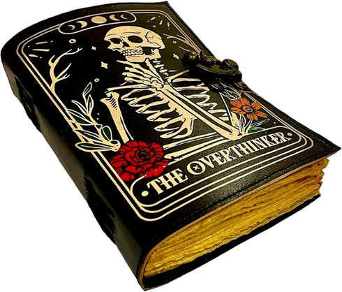Book of Spells - Leather Bound Witchy Journal, Deckle Edge Paper, Grimoire Printed Diary, Spiral Gothic Notebook,