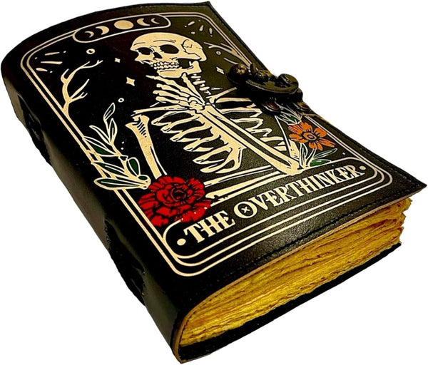 Book of Spells - Leather Bound Witchy Journal, Deckle Edge Paper, Grimoire Printed Diary, Spiral Gothic Notebook,
