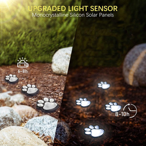 16.8ft (Set 8) Paw Print Solar Lights - Dog Cats Animal Solar String Lights of Outdoor Waterproof, Cat Puppy Animal