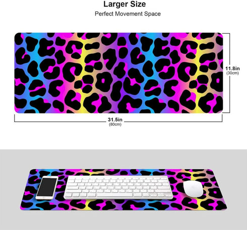 Leopard Neon Animal Print Mouse Pad Gaming XL Large Mousepad Desk Mat Long Extended Big Keyboard Pads Table Accessories for Gaming and Office Pc Laptop Computer 31.5 X 11.8 Inch by Echoserein
