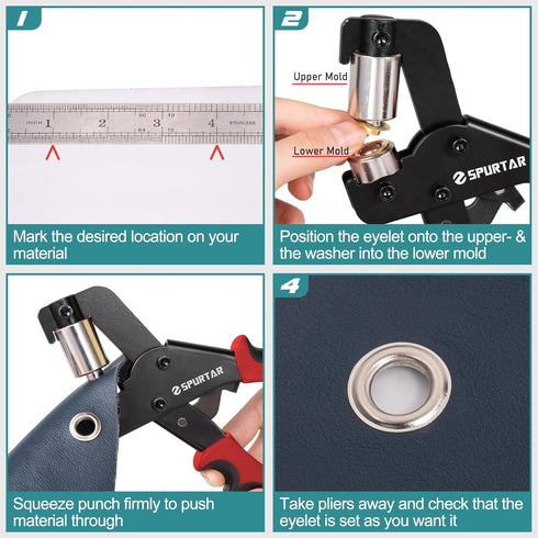 Spurtar Grommet Tool Kit, 3/8'' Handheld Grommet Kit with 10mm Hollow Punch and 500pcs Eyelets for Leather Fabric