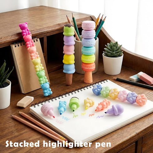 Dotbengc 4 Pack 20 Cute Mini Highlighter Pens, Pcs Stackable Marker Pens, Small Midliners Stationary Markers Pastel