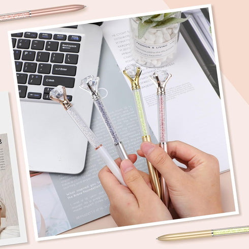 Sherr 100 Pack Big Crystal Diamond Pens, Cute Ballpoint Pens, Rhinestones Crystal Bling Gem Plated, Classic