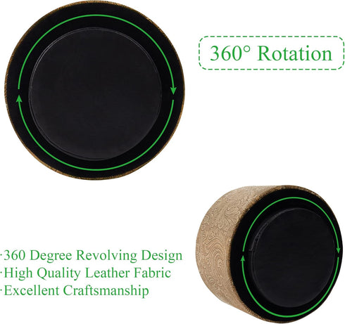 lizimandu Round Leather Art Supply Organizer, Remote Control Holder, 360 Degree Spinning, 4 Compartments