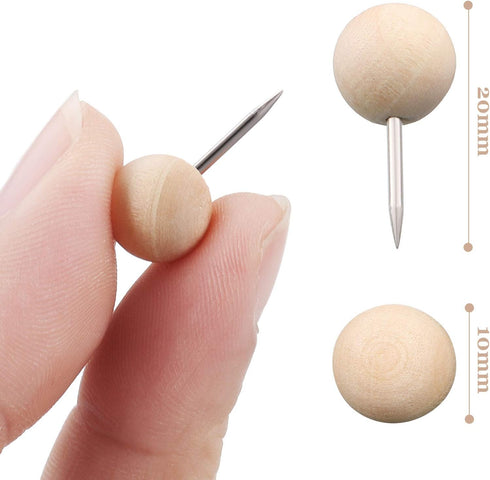 Wooden Push Pins Thumb Tacks for Cork Board, Round Head Map Pins with Steel Needle Point (White, 80 Pieces)