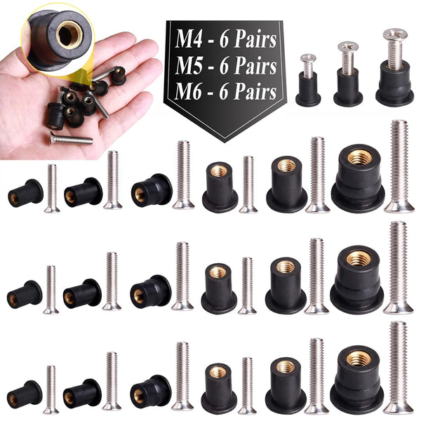 18 Pairs M4 M5 M6 Neoprene Well Nuts with Stainless Steel Screw, Rubber Well Nuts Kit for Kayak and Marine