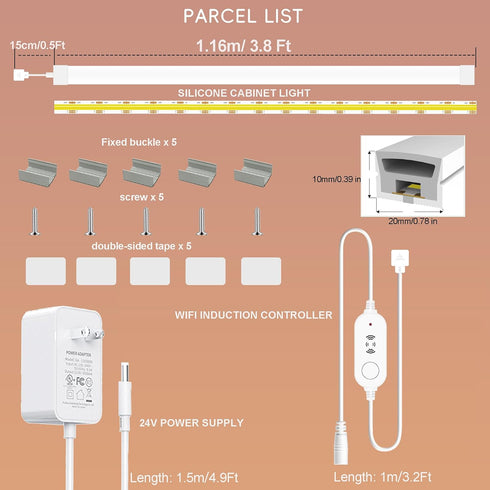 42inch 2700K-6500K, Dimmable Counter WiFi LED Under Cabinet Lighting Plug in, Radar Motion & Ambient Light Sensor