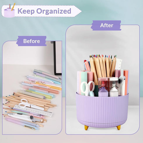 SKYDUE 360 Degree Rotating Desk Organizer, Dual-Purpose Pencil Pen Holder with 5 Slots for Office, School, Home