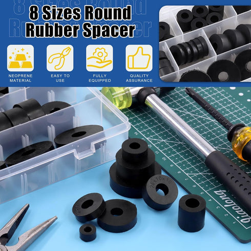 Glarks 40Pcs 8 Sizes Round Rubber Spacer Assortment Kit, Multi-Purpose Black Neoprene Washers for Electrical Repair