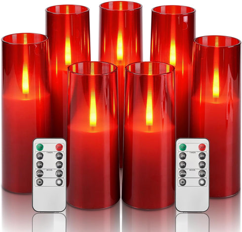 Homemory Red Acrylic Flameless LED Candles with Remote & Timer, Battery Powered,
